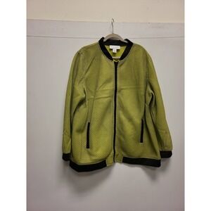 Modamix Womens Jacket Size 24W Plus Size Bomber Style Green Black Trim Outerwear